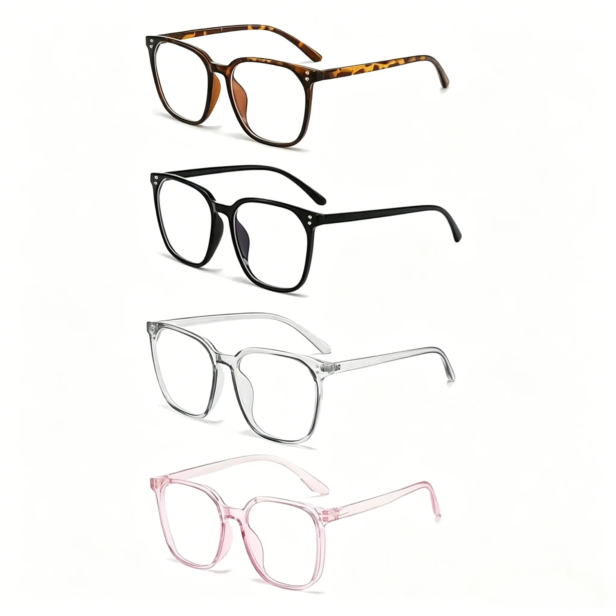 Fashion Square Frame Glasses 4 Pack Blue Light Blocking Eyewear for Women and Men Lightweight Clear Lens Computer Glasses