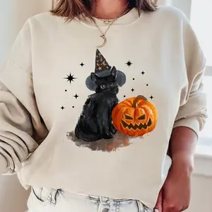 Vintage Black Cat Halloween Sweatshirt, Black Cat Pumpkin Crewneck, Halloween Crewneck, Spooky season Sweater, Halloween crewneck, Fall Sweatshirt