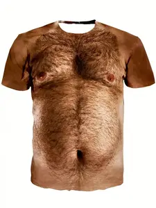 Men's 3D Hair Print T-Shirt, Casual Short Sleeve Round Neck, Lightweight Polyester, Realistic Body Hair Design, All Seasons, Daily Wear