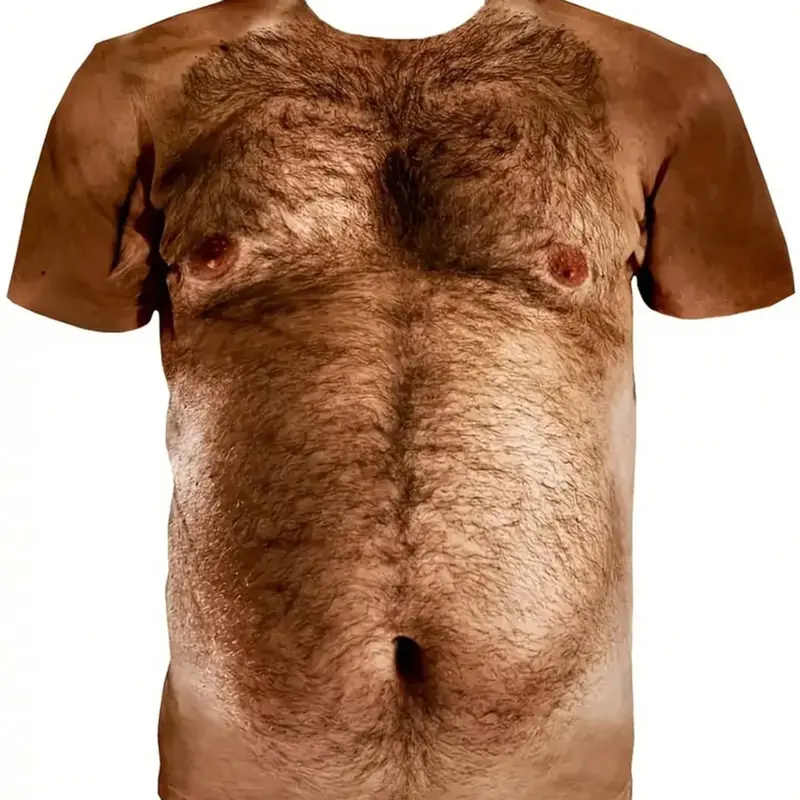 Men's 3D Hair Print T-Shirt, Casual Short Sleeve Round Neck, Lightweight Polyester, Realistic Body Hair Design, All Seasons, Daily Wear