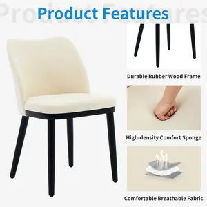 OUTGOODS 2-Piece Mid-Century Modern Cushioned Upholstered Dining Chairs, Comfy Armless Accent Chairs for Living Room & Bedroom, Cushioned Dining Chairs