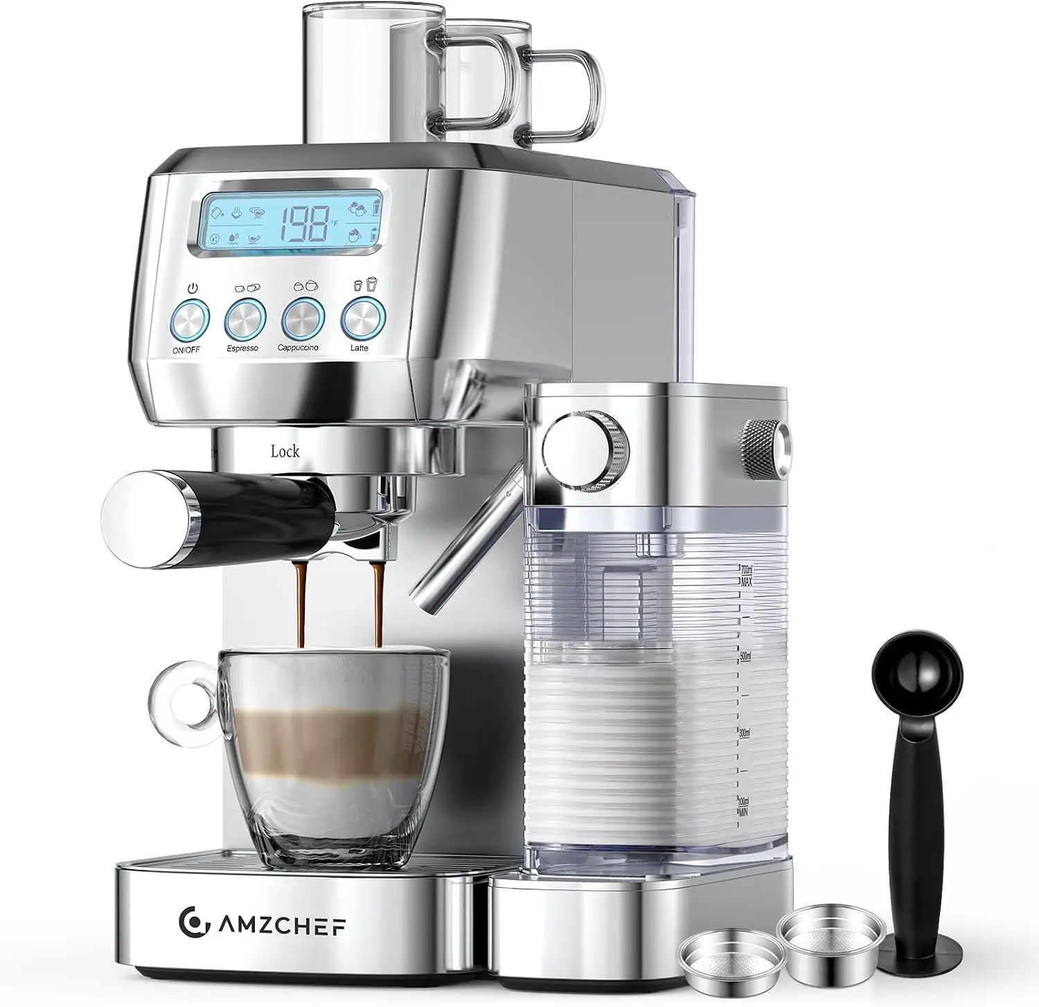 Espresso Machine, Auto Milk Frother, 20 Bar Pressure, Silver