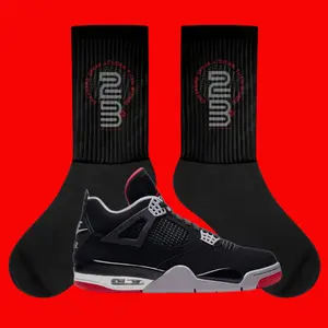 Jordan 4 Bred color match socks, black foot style, New City