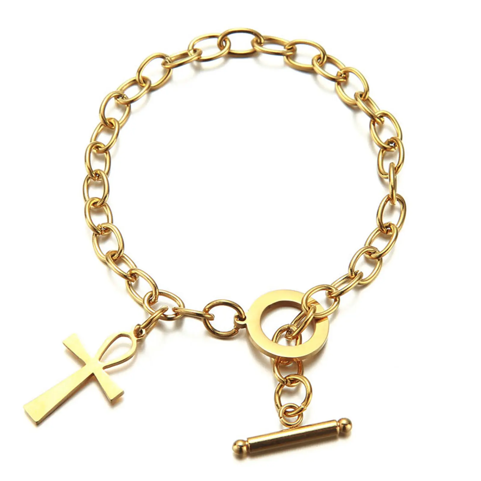 springtok Stainless Steel Bracelet Golden/Silver Cross Bracelet OT Buckle Bracelet Women's Daily Wear Gift