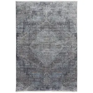 Sarrant Transitional/Casual/Bohemian & Eclectic Distressed/Medallion Gray/Silver/Ivory - Feizy Rug