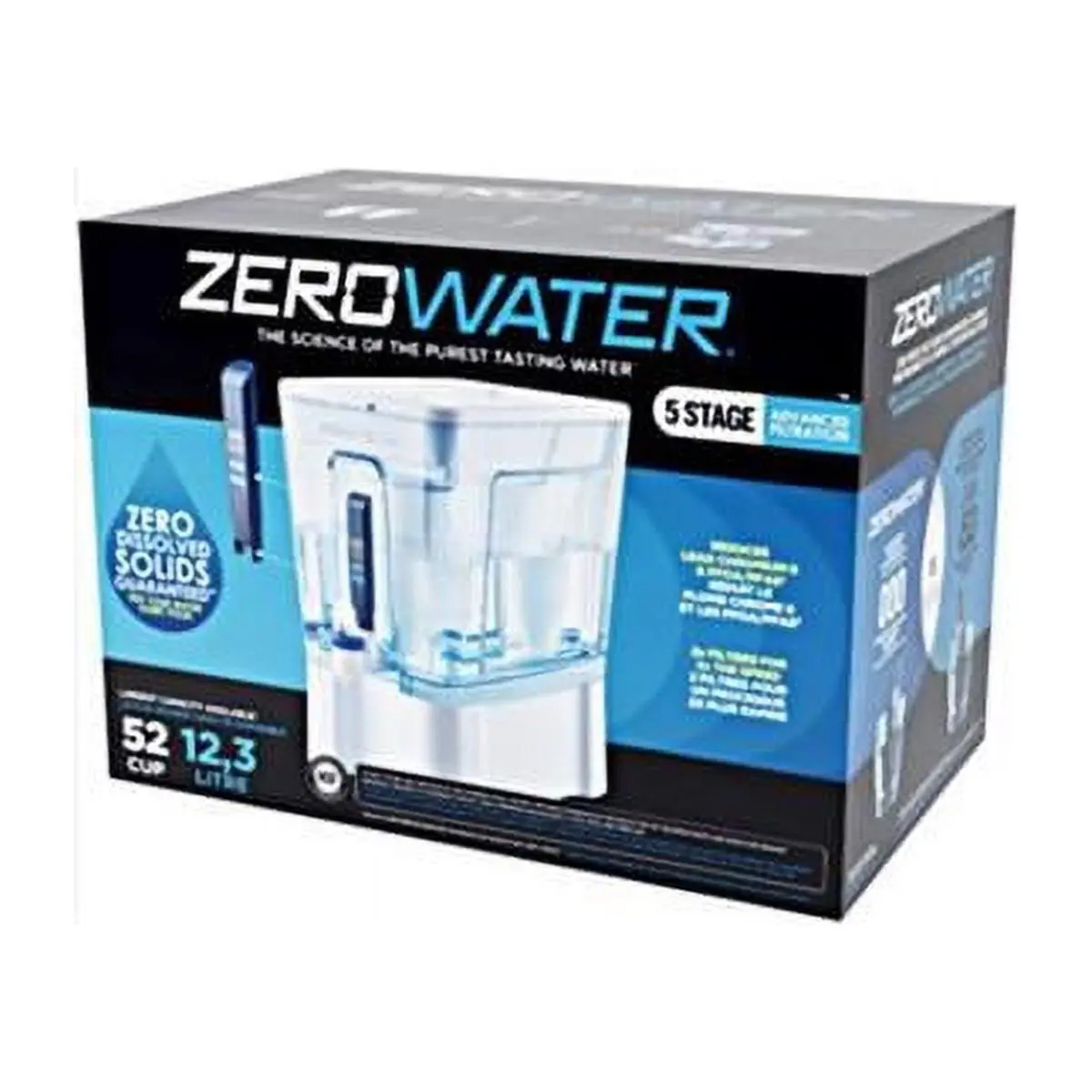 Zerowater Ready-Read 52-Cup Water Filtration Dispenser - 5-Stage Filtration, 2 Filters, Elevated Base, Blue & White, 10.74 lbs, Purifies Water, for Family & Home Users