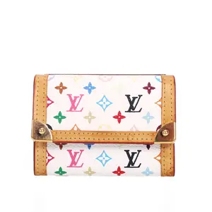 Pre-owned Louis Vuitton Coated Canvas Wallet Monogram White Murakami 58343693