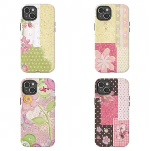 Pastel Pink Patchwork Phone Case|Cute Floral & Strawberry Cottagecore Aesthetic Protective Cover For iPhone 17 Pro Max 16 15 14 13 12 11 for Samsung S21 S22 S23 S24 S25 S26 Phone Case|Tough Phone Case|gift for him for her|Best Gift