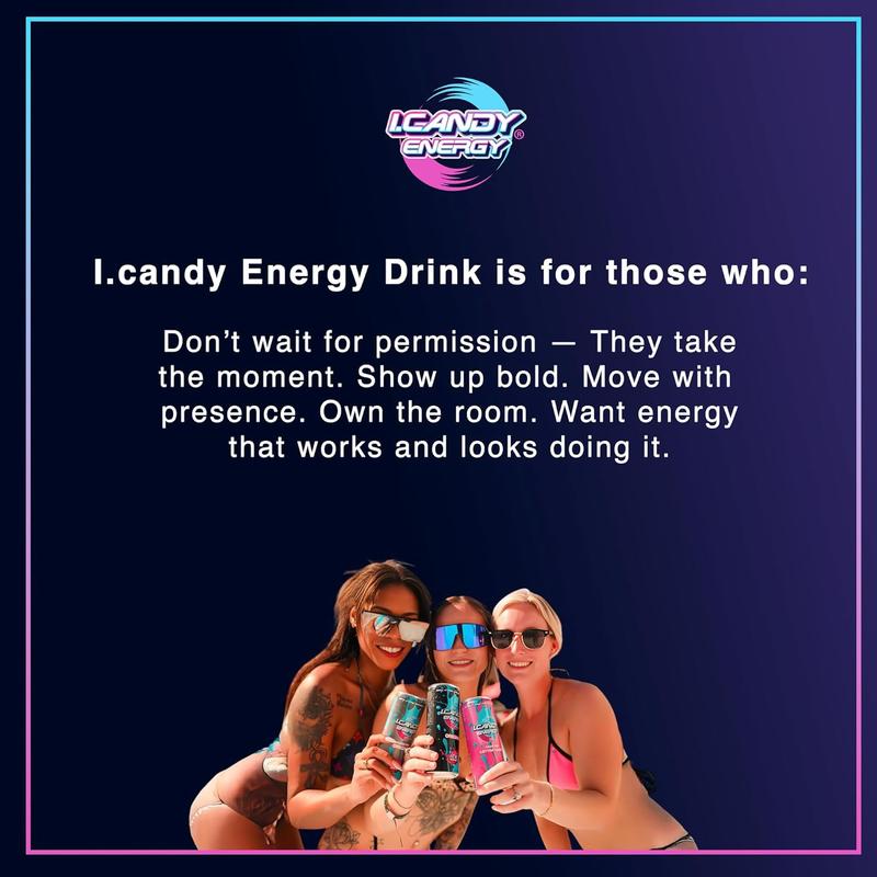 I.CANDY Energy Drink Sugar Free Cotton Candy Flavor Caffeine Infused 4-Pack 12 Fl Oz Perfect for Hustle Grind & Party Natural Caffeine from Green Tea Beverage