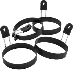 3.5" Nonstick Egg Rings Set of 4, Round Crumpet Ring Mold Shaper for English Muffins Pancake Cooking Griddle - Portable Grill Accessories for Camping Indoor Breakfast Sandwich Burger