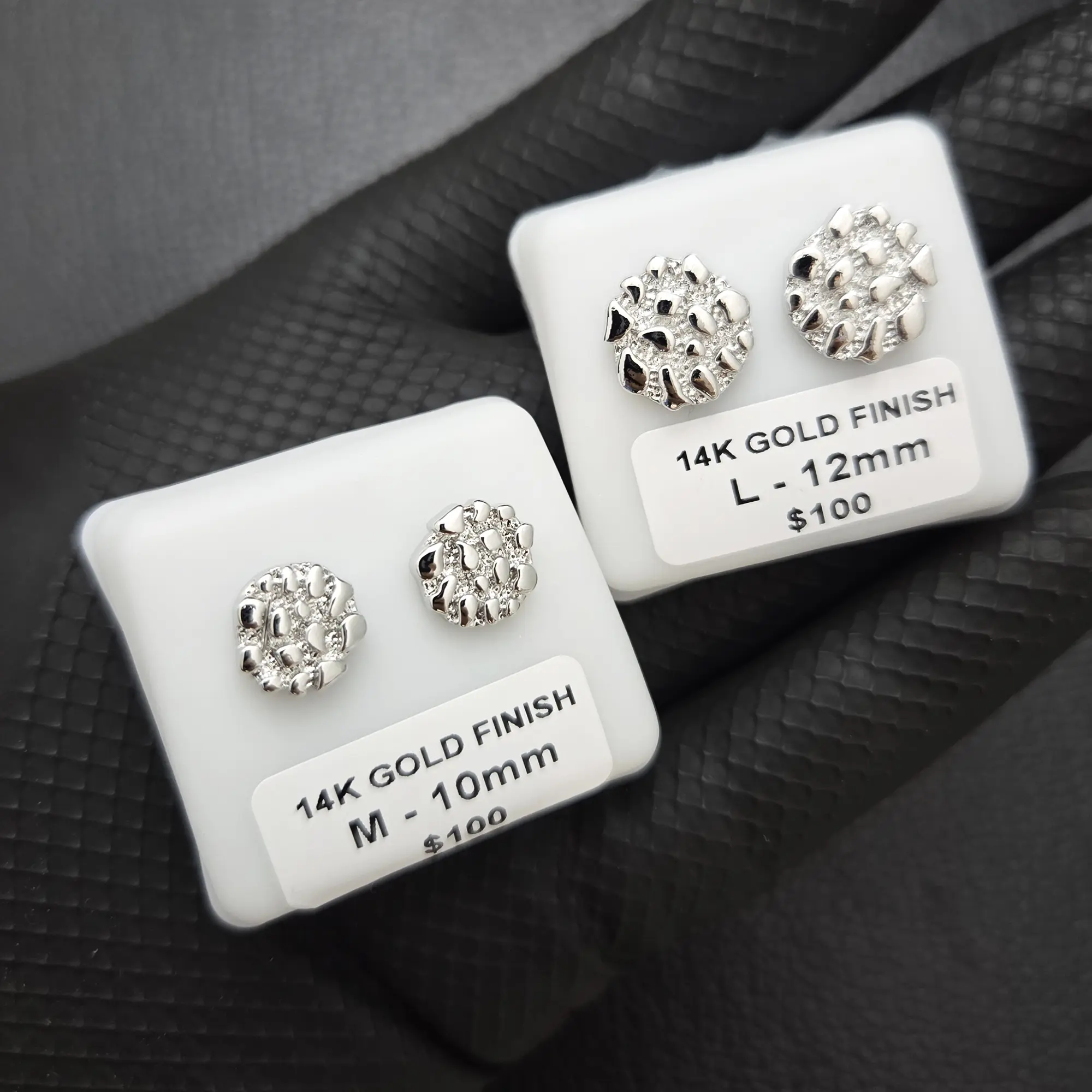 MaxBling81 Unisex High-End Brass 925 Sterling Silver Plated Silver Nugget Stud Earrings - 10mm Small & 12mm Large, High Polished Surgical Steel Post, Trendy Jewelry for Women, Men's Earrings, Earring For Women