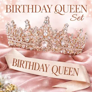 Rhinestone Gold Crown for Women – Crystal Princess Tiara Queen Headband, Wedding Bridal Hair Piece for Birthday Prom Pageant, Coming of Age Ceremony Photo Prop