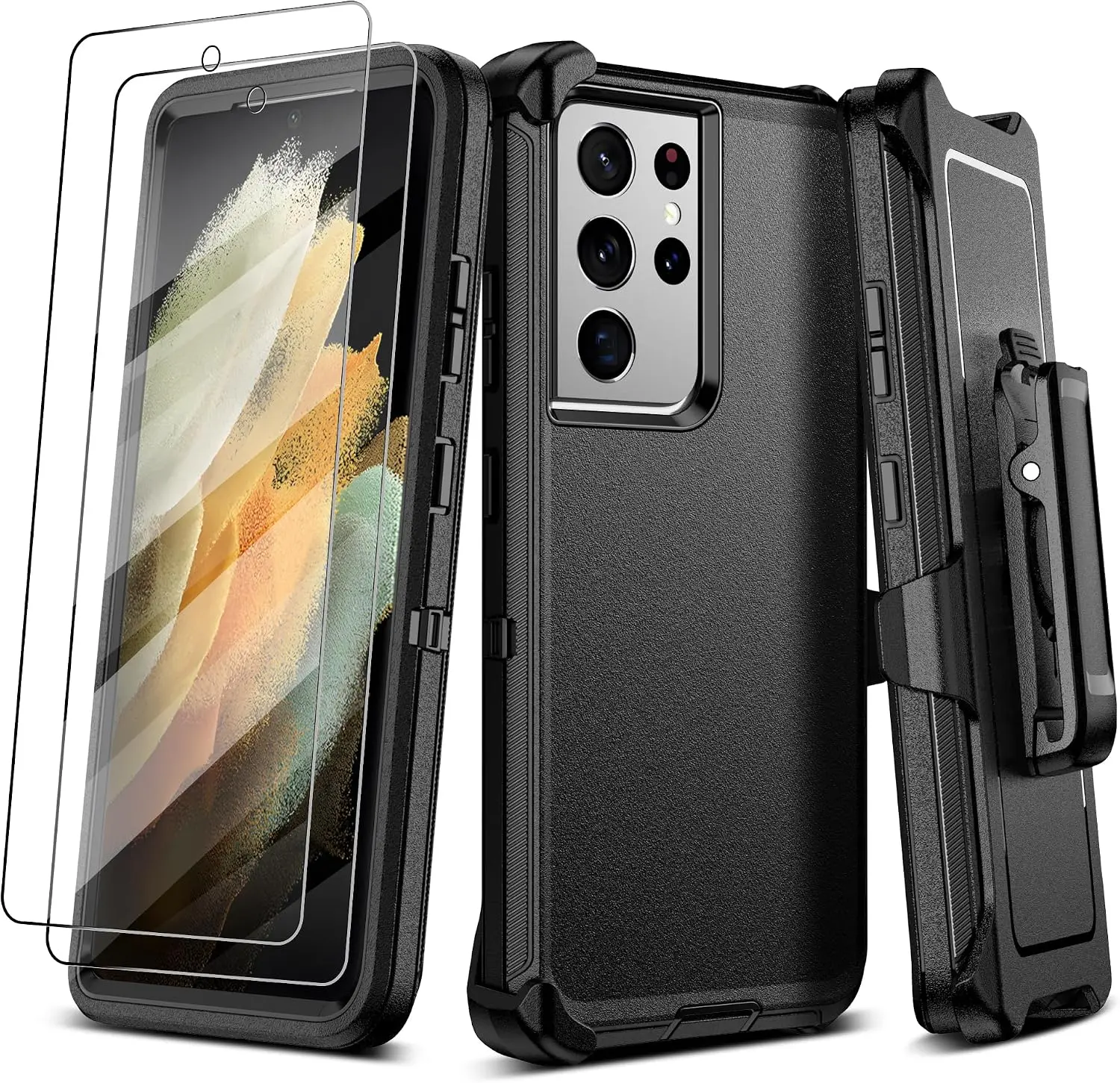 Case for Samsung Galaxy S21 Ultra Case with Belt Clip Holster:16FT Military Grade Drop Protection【Case+ Belt Clip Holster】 Heavy Duty/Shockproof Rugged with Screen Protector for S21 Ultra-Black