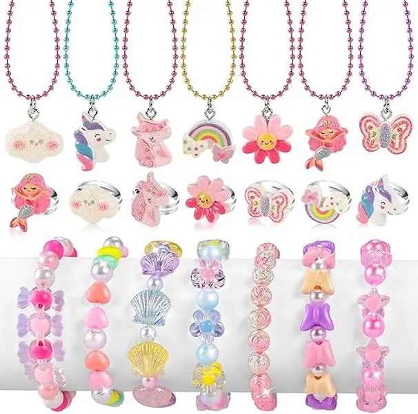 21pcs Kids Jewelry for Girls – Necklaces, Rings, Bracelets, Little Girls Jewelry Set, Birthday Gift for Ages 2-8, Mother’s Day Gift for Daughter
