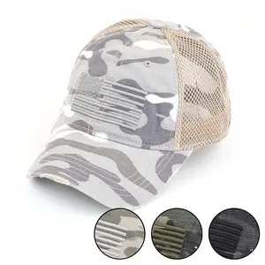 C.C Fall Distressed Camo Baseball Cap with Embroidered USA Flag for Unisex - Cotton and Polyester, Fitted Style, Hand Wash Only, Patriotic Accessory Outdoor