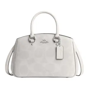 COACH Carryall 28 Logo Synthetic Leather Handbag for Women, Large Tote Style, White