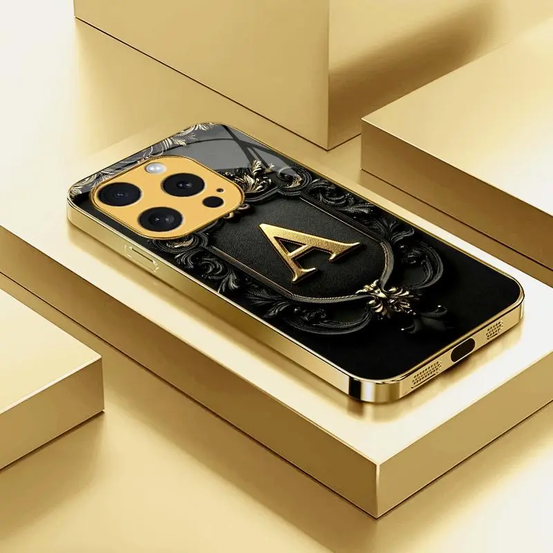 Electroplated Glass Gold Phone Case for iPhone 15 Pro - High-End Mobile Phone Accessory & Cover, 26 Letter Custom Options, Major Promotion | YM99, Accessories