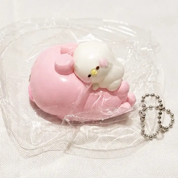 Taba Squishy Sleeping White Duck on Pink Bunny | Handmade Slow Rising Kawaii Strawberry Stress Relief Sensory Fidget Toy
