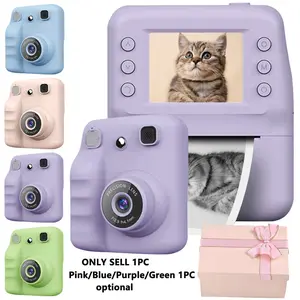 Kids Instant Print mini camera , cartoon, fun Instant Print photography toys, 1080P HD screen for taking/recording photos/videos, paper roll & Gift Box, toy travel records, outdoor photography, parent-child interactive gifts, fun and instant camera