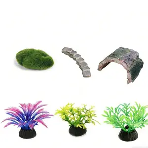 Hermit Crab Terrarium Landscaping Kit Faux Moss Stone Bark Stairs Aquatic Plants Reptile Habitat Decor for Small to Medium Crabs