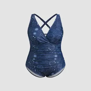 Cider [2 colors, size 12/14-26] Shaping V-neck Star & Moon One Piece Swimsuit Curve & Plus