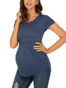 Women's Round Neck Short Sleeve Pregnant T-Shirt, Maternity Tops Short, Casual Solid Pattern, Comfortable and Stylish, Perfect for Daily Wear, Maternity Clothing
