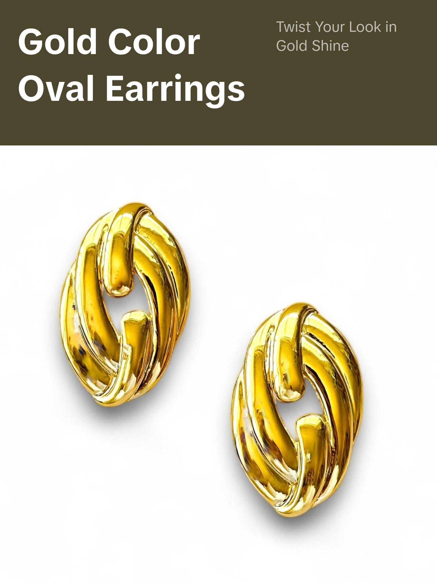 Oval Geometric Earrings - Gold Finish, Twisted Design, Elegant Style, Perfect for Any Occasion