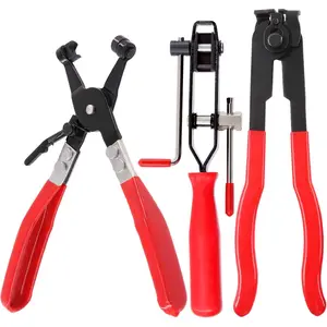 3Pcs Red CV Joint Boot Clamp and Swivel Flat Band Hose Clamp Assortment Kit, Ear Boot Tie Car Band Tool Car Water Pipe Locking Pliers Automotive Hose
