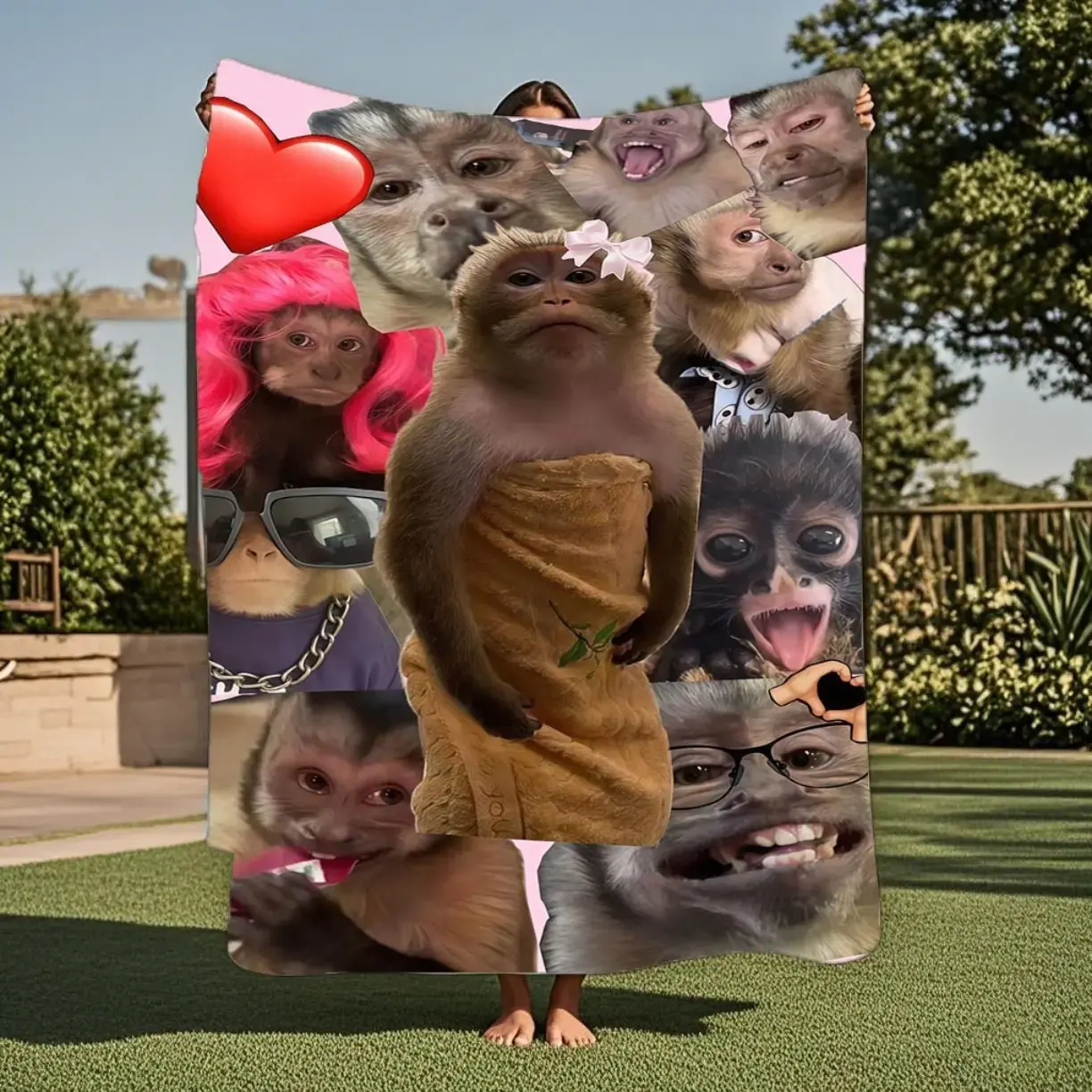 Monkey Collage Flannel Blanket - Soft, Warm, and Inspirational with Playful Monkey Faces and Heart Design - Perfect for Bed, Sofa, Travel, and Camping - Ideal Mother'S Day Gift for Daughter, All-Season Use, Travel