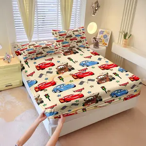 Trendy Cartoon Bedding Set (Fitted Sheet + 2 Pillowcases), Playful And Lively, Cartoon Trendy Style. Suitable For Children's Rooms, Teen Bedrooms And Rental Homes, Skin-Friendly And Breathable.