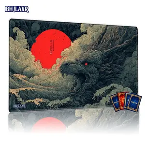 Dark Fantasy Dragon & Stormy Sea MTG Playmat Gaming Mousepad - 12x24in Non-Slip, Perfect for TCG Card Games, Family Gathering & Gift, Dramatic Red Sun Scene with Mythical Art
