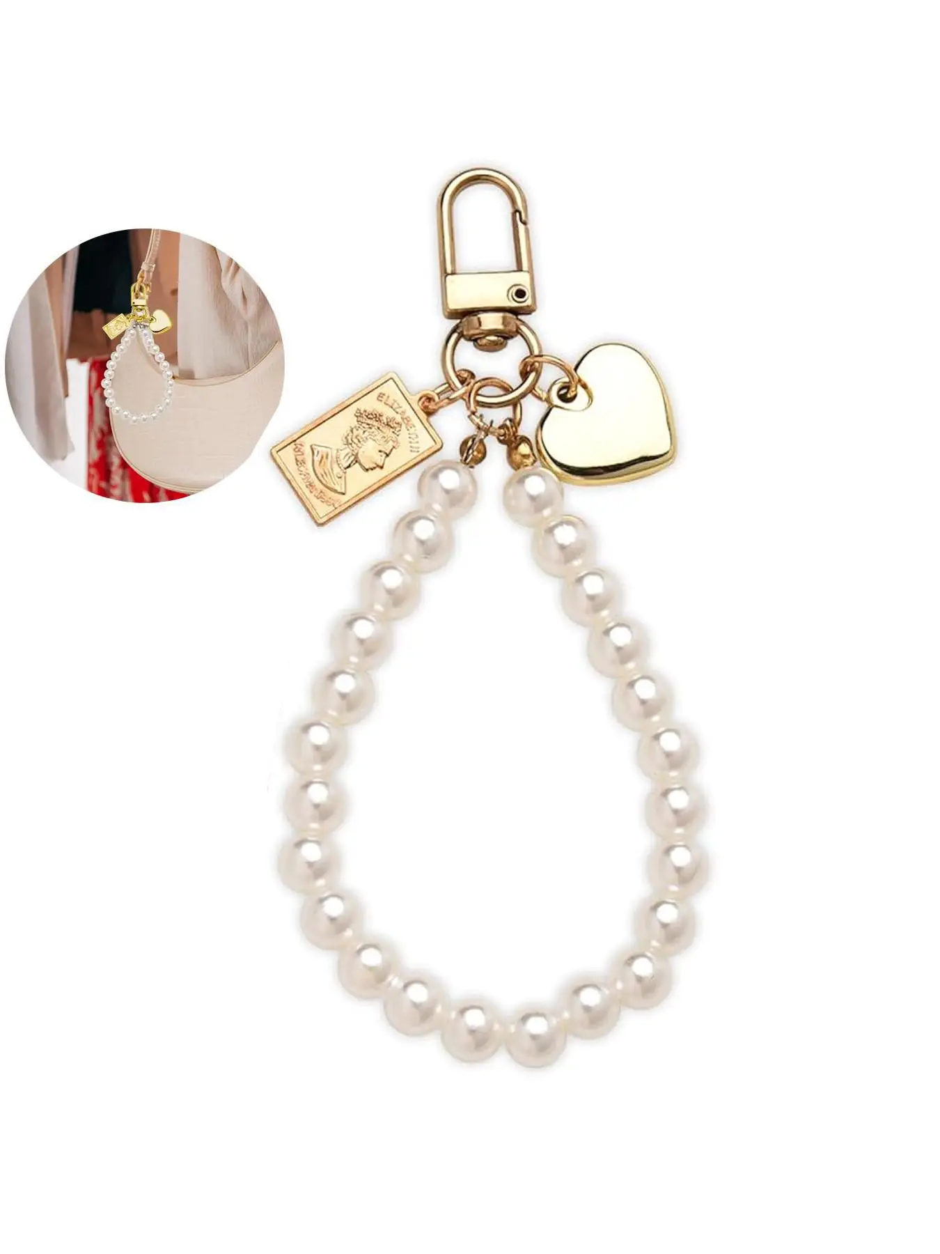 Fashion Heart & Beaded Design Bag Keychain, Cute Bag Charm for Women & Girls, Trendy All-match & Exquisite Keychain for Birthday Gift