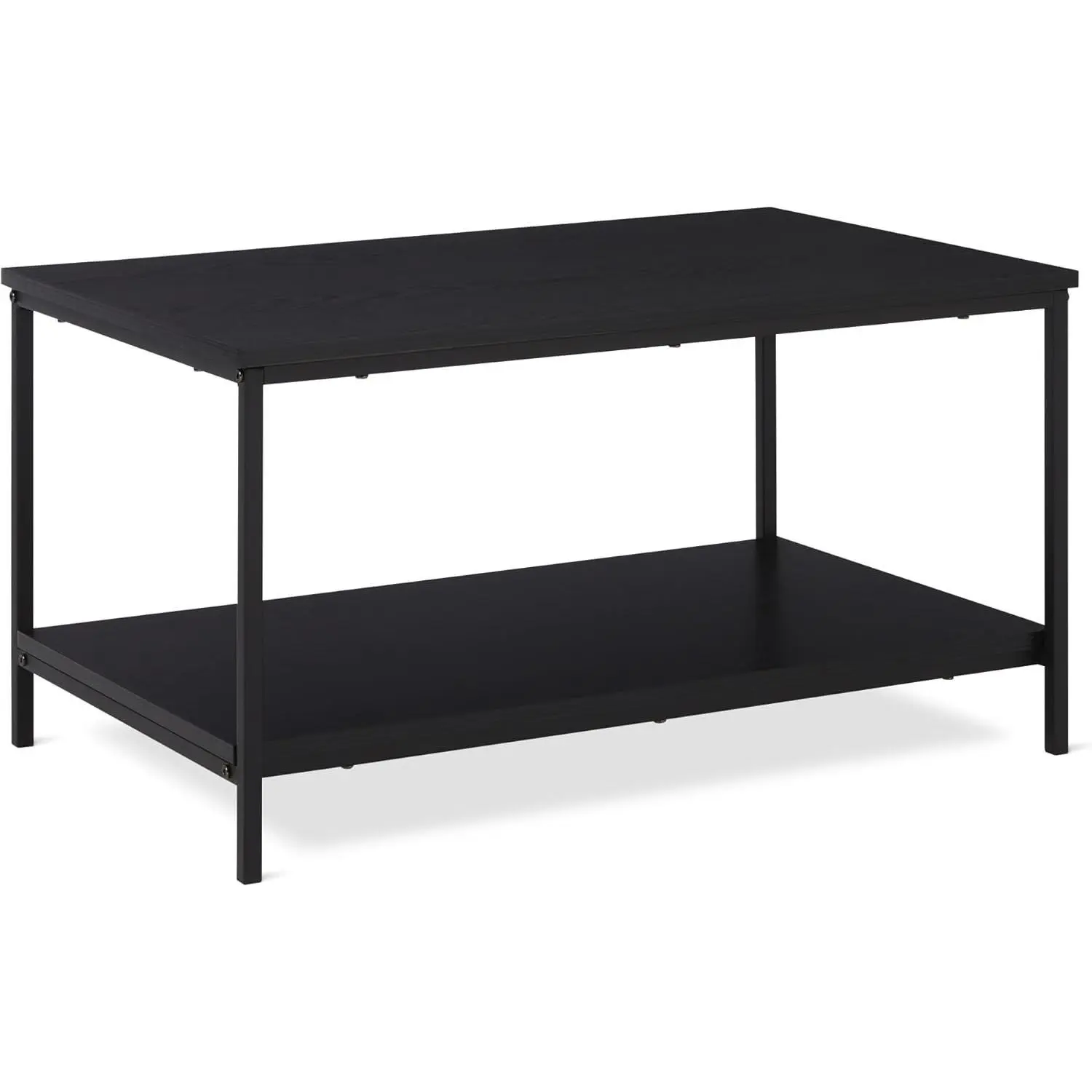 Amazon Basics Woodgrain Rectangular Coffee Table - Living Room Centre Table with Bottom Shelf & Metal Legs, Easy Set-Up, 19.9x31.5" DxW, 16.5" H, Black, for Contemporary Home Decor