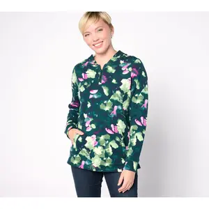 Denim & Co. Active French Terry Hooded Quarter Zip Pullover