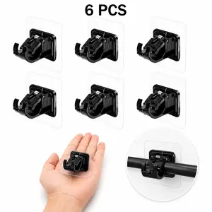 6PCS No-Drill Self-Adhesive Curtain Rod Holder Clips, Curtain Rod Brackets for Windows, Bedroom, Apartment Must Haves & Studio Apartment Setup