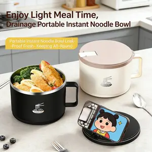 Stainless Steel Noodle Bowl with Lid, Anti-Scalding, Large 1500ML Food Container, Instant Noodles Bowl, Ideal for Salad, Udon, Soup, Dormitory, Kitchen Use