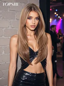 Topshe Reddish Smooth 22 Inch Import Silk Lace Area 13x6 No Bangs Middle Part Layered Long Hair Natural Daily Wear Lace Frontal Wig Lace Front Wigs