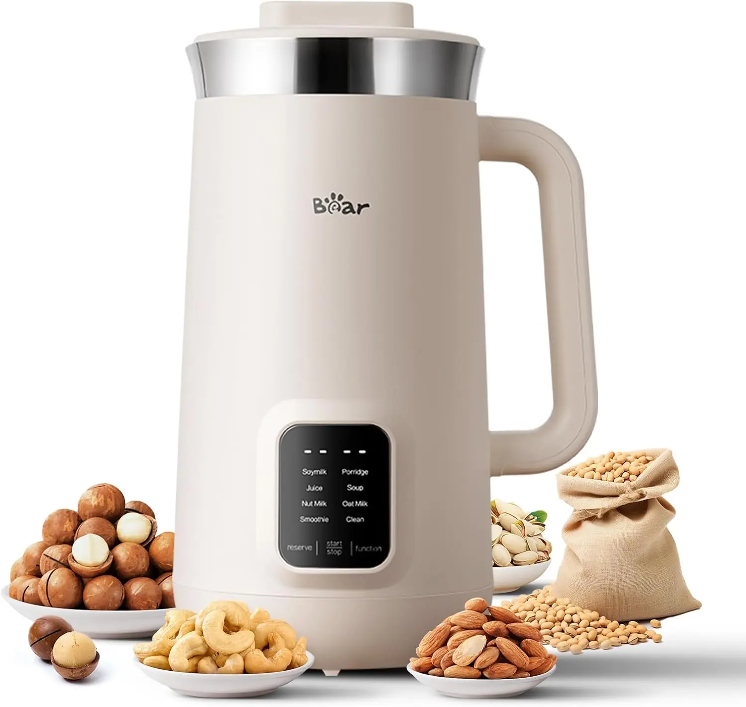 Bear 8-in-1 Nut Milk Maker, 40oz/1.2L Capacity, Self-Cleaning Kitchen Appliance with 12H Delay Start, 6H Keep Warm, 1-Touch Function for Plant-Based Drinks, Smoothies, Soup