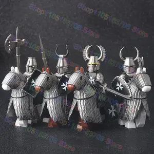 MOC Medieval Military Crusader Knight Building Blocks Castle Army Soldier Figure Horse Mount Shield Sword Accessories Bricks Toy