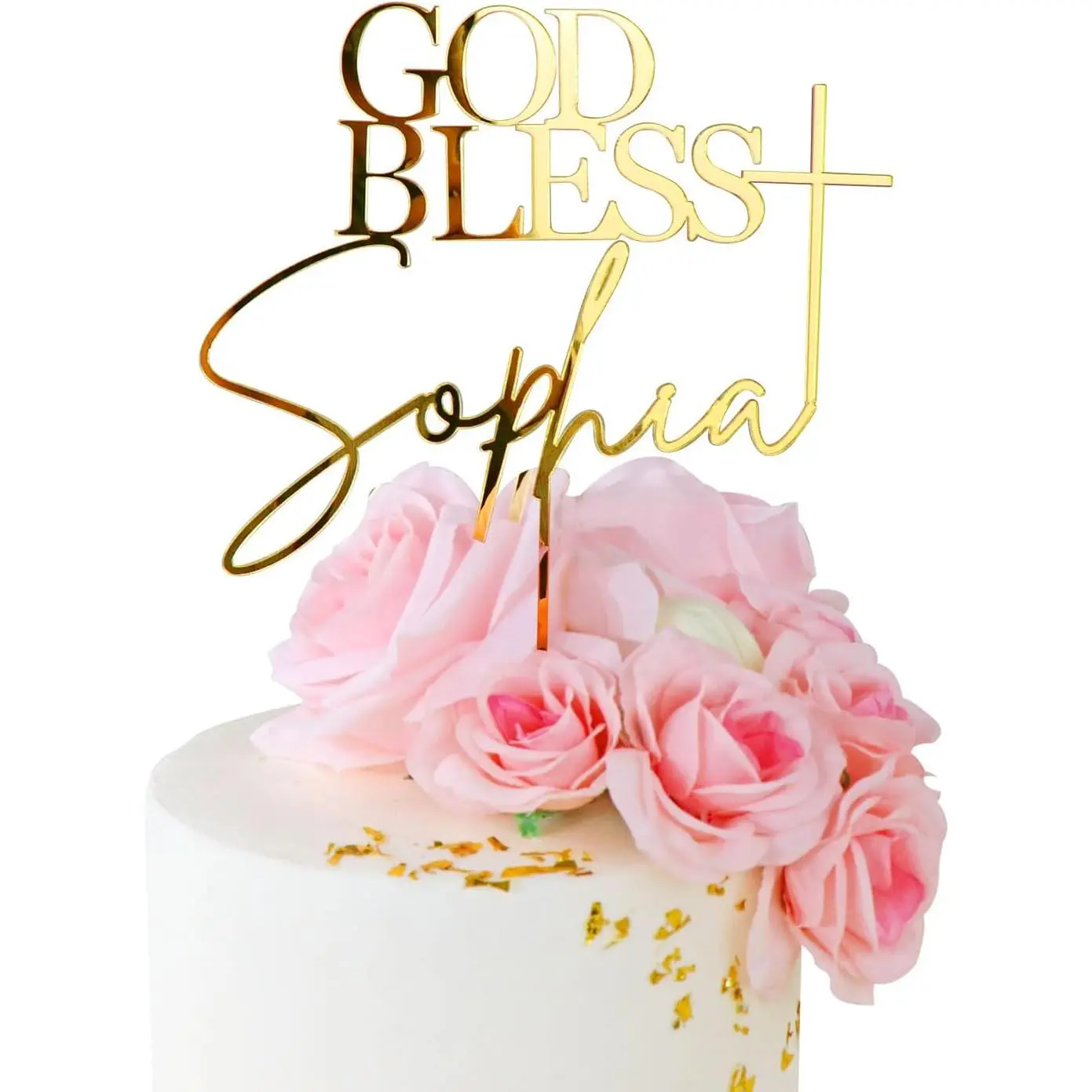 Personalized God Bless and Cross Cake Topper with Name,11 Colors Custom Acrylic Baptism Cake Decoration for First Communion,Baby Shower and Birthday Party (style1)