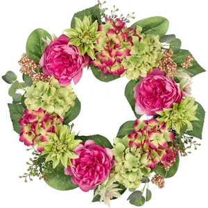 Spring Summer Wreath for Front Door with Large Peonies, Hydrangeas, Dahlias for All Seasons Indoor Outdoor Use, 20" Silk Floral Wreath Spring Summer Decorations for Home, Porch, Wall, Wedding Decor