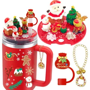 Christmas  Cup Lid Accessories for 40 oz Tumbler Including  Straw Cover Cap Topper + Xmas Bling  Lid Topper + Handle Charms  Charms for H2.0 Tumbler