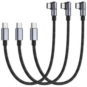 Right Angle USB C to USB C  1FT 3Pack, 12inch PD 65W 90  Type C   Braided Cord Compatible with  17 16 15, Galaxy S24 S23 S10, iPad Pro 2020 and