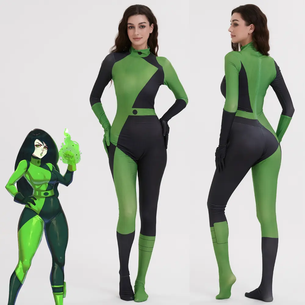 Movie Kim Cosplay for Girls Shego Cosplay Jumpsuit Halloween Costume Fancy Dress for Women Zentai Bodysuit for Geek Girl