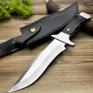 Outdoor camping straight knife with a black non-slip handle and a portable design, suitable for scenarios such as outdoor adventures and wild camping.