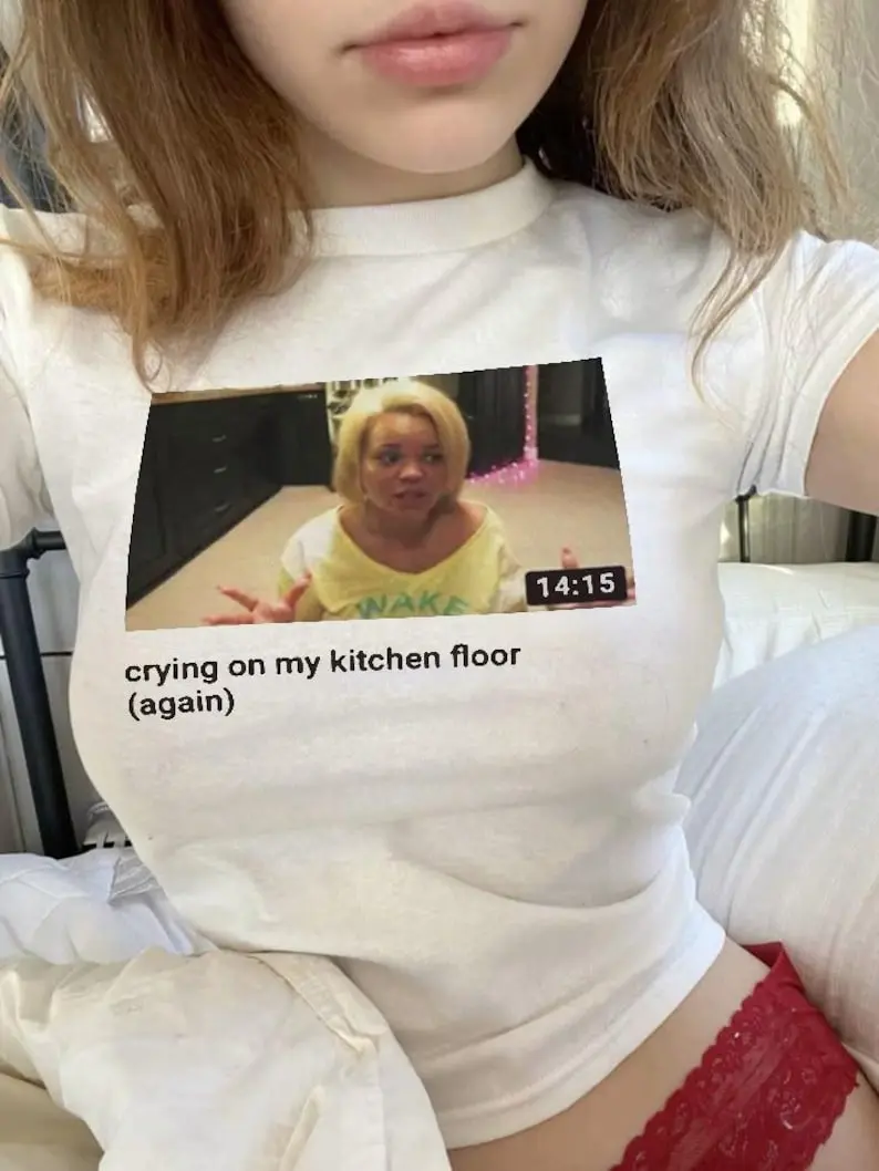 Trisha Paytas Baby Tee Trashy Bimbo Shirt, Iconic Y2K Aesthetic Vintage 90s Baby Tee, Trisha Paytas Crying Trashy Y2K Coquette Bimbocore Top