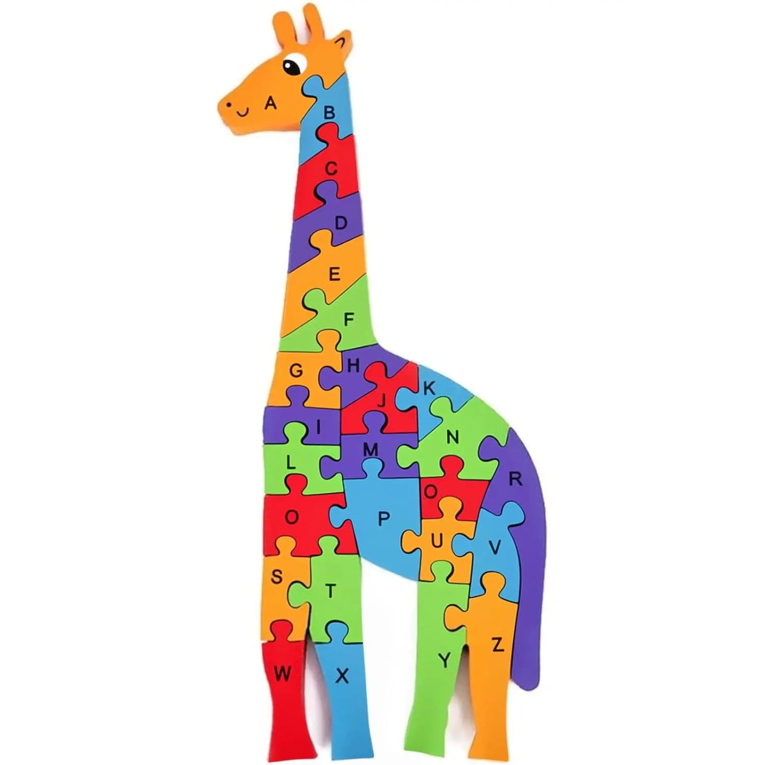 P-ITC044 Wooden Alphabet Puzzle for Toddlers, Giraffe Montessori Learning Toy with 26 Alphabet Letters & 26 Numbers, 14.8 x 5.4 inches Educational Jigsaw That Improves Thinking Ability