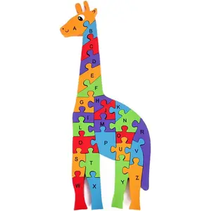 P-ITC044 Wooden Alphabet Puzzle for Kids, Learning Toy, Giraffe Montessori ABC Educational Letter and Number Jigsaw for Toddlers