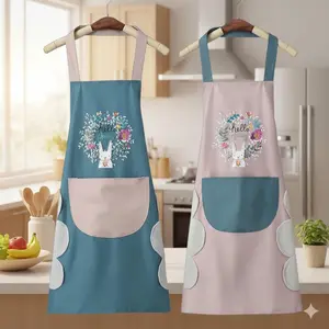 Cute Kitchen Apron with Rabbit Ear Design for Adults & Kids, Waterproof Cooking Baking Grilling Protective Overalls, Fun Cartoon Housework Wear, Kitchen Cooking Aprons
