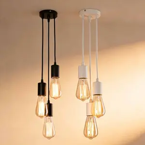 Simple Round Disk Ceiling Pendant Light, Three-Arm Chandelier, E27 Bulb Base, Suitable for Hallway, Entryway, Bedroom, Balcony, Bar Counter